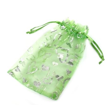 Grøn smykkepose med hjerter